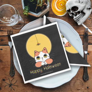 Cute Cat Spider Happy Halloween ID865 Napkin