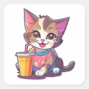 cute cat square sticker
