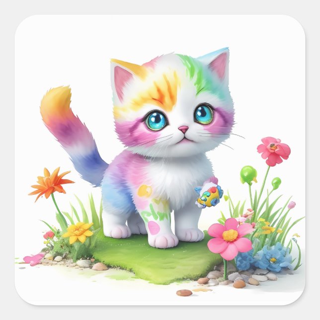Cute cat  square sticker (Front)