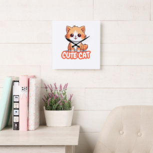 cute cat square wall clock