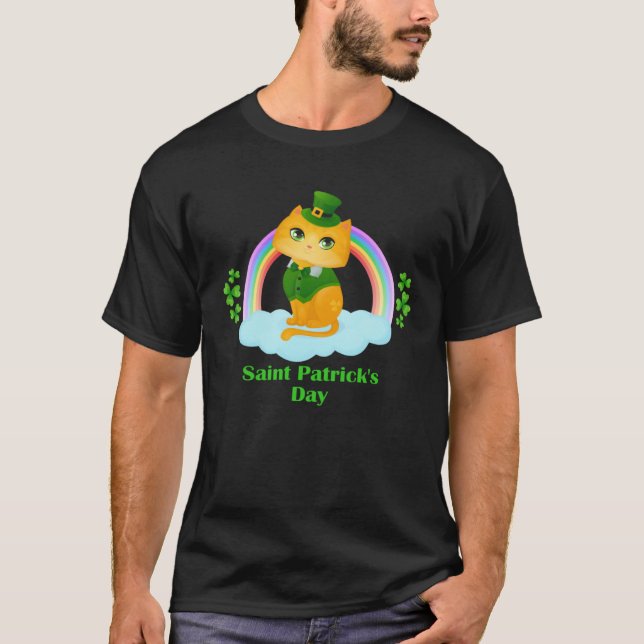 Cute Cat St Patricks Day Lucky Cat Mom Shamrock Ki T-Shirt (Front)
