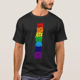 Cute Cat Stack Gay Rainbow Flag Pride Lgbq Support T-Shirt