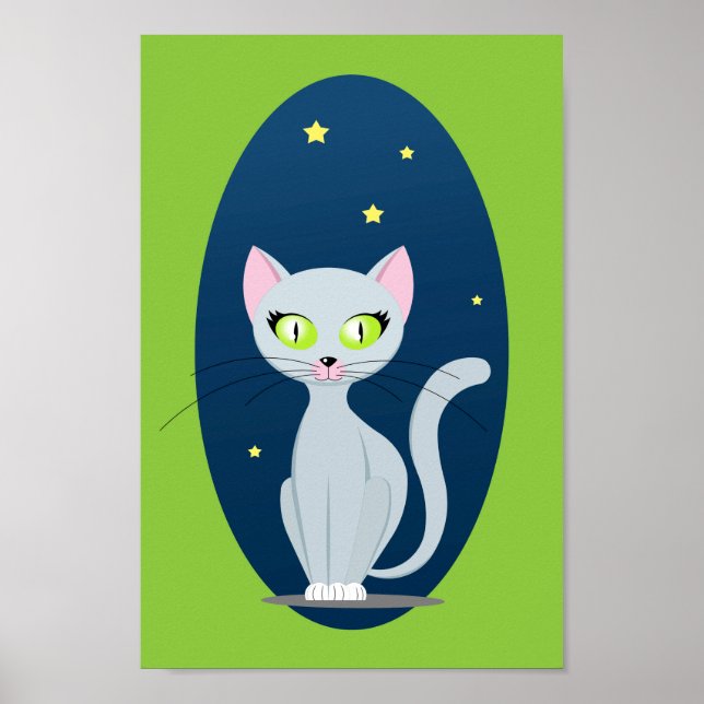 Cute Cat Starry night sky Cartoon on Custom colour Poster (Front)