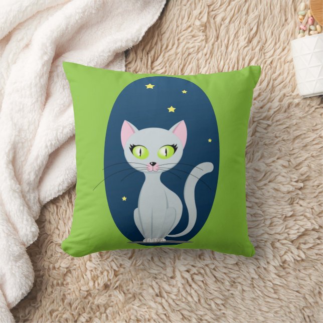 Cute Cat Starry sky Cartoon Pink Green 2-sided Cushion (Blanket)
