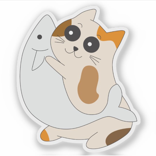 Cute Cat Sticker; Kitten with Fish (Front)