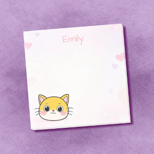 Cute Cat Sticky Notes with Custom Name