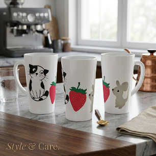 Cute Cat Strawberry Rat Design Latte Mug