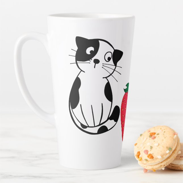 Cute Cat Strawberry Rat Design Latte Mug (In Situ)