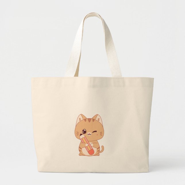 CUTE CAT STUDENT CATS LOVERS DESIGN  LARGE TOTE BAG (Front)