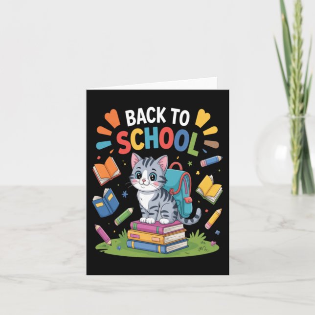 Cute Cat Student Welcome Back To School Day Card (Front)