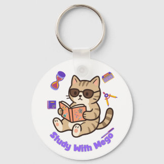 Cute cat studying with sunglasses funny key ring