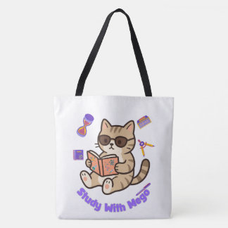 Cute cat studying with sunglasses funny tote bag