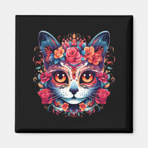 Cute Cat Sugar Skull Mexican Cat Halloween Day Of Magnet