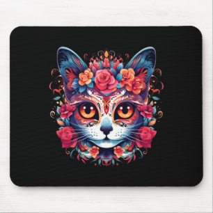 Cute Cat Sugar Skull Mexican Cat Halloween Day Of Mouse Pad
