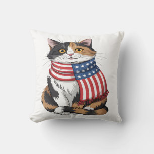 cute cat summer Flag US Memorial Day Cushion