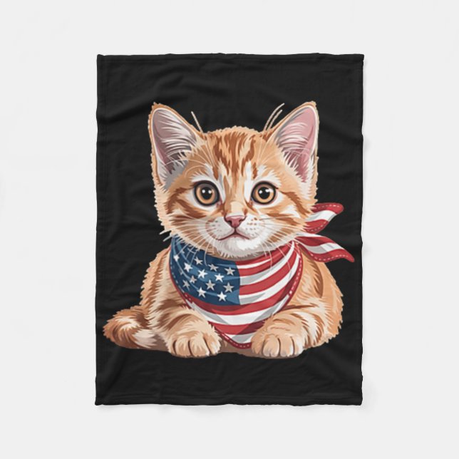 Cute Cat Summer Flag Us Memorial Day  Fleece Blanket (Front)