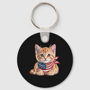 Cute Cat Summer Flag Us Memorial Day Key Ring