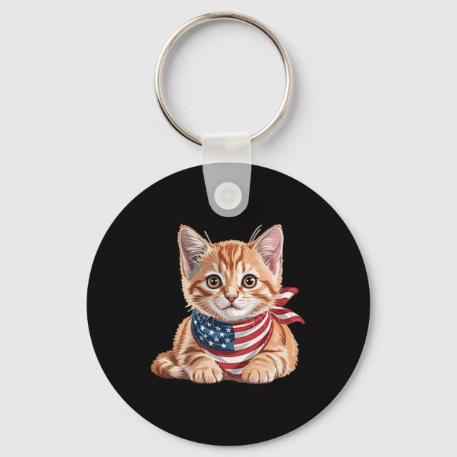 Cute Cat Summer Flag Us Memorial Day  Key Ring (Front)