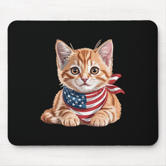 Cute Cat Summer Flag Us Memorial Day  Mouse Pad (Front)