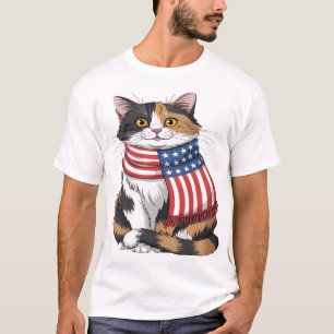 cute cat summer Flag US Memorial Day T-Shirt