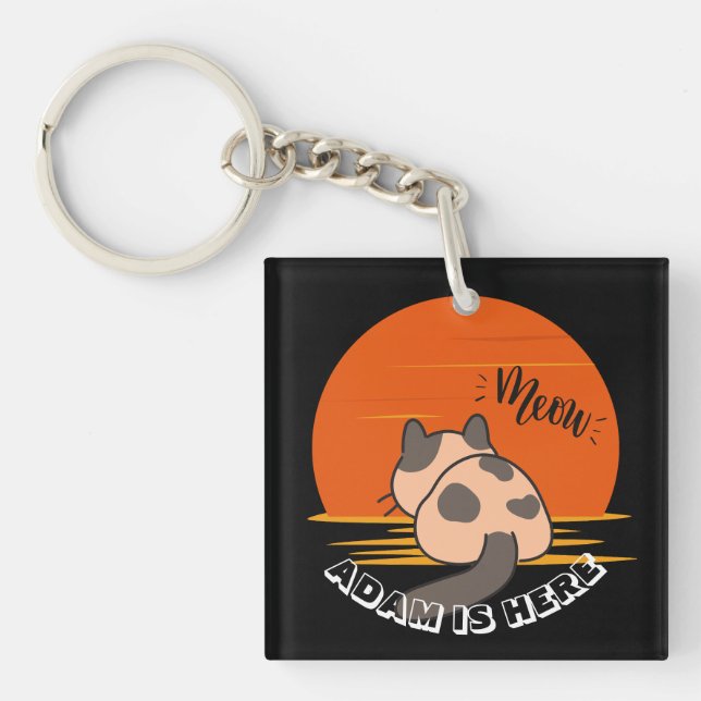 CUTE CAT SUNSET CUSTOMIZE PERSONALIZED NAME  KEY RING (Front)