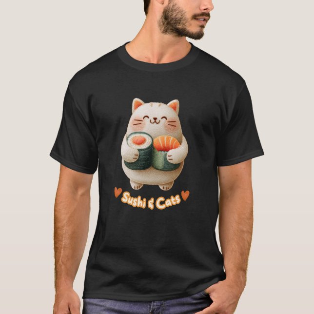 Cute Cat Sushi Kawaii Kitty Fan Japanese Foodie T-Shirt (Front)
