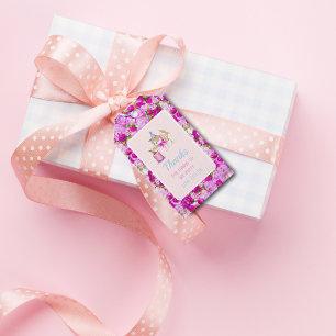 Cute Cat Swiping At Cake With Peonies and Glitter  Gift Tags