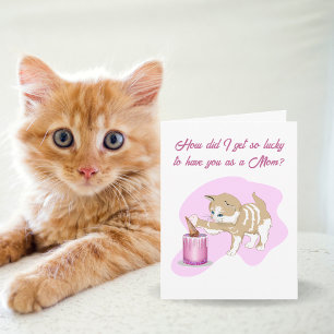 Cute Cat Swiping At Mother's Day Cake Card