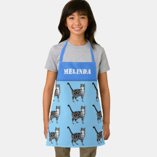 Cute Cat Tabby Pattern Blue Cats Kids Girls Apron