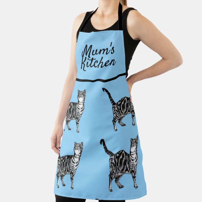 Cute Cat Tabby Pattern Blue Cats Mums Kitchen Apron (Insitu)