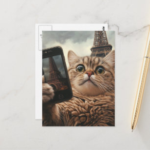 Cute Cat Taking a Selfie in Paris Postcard