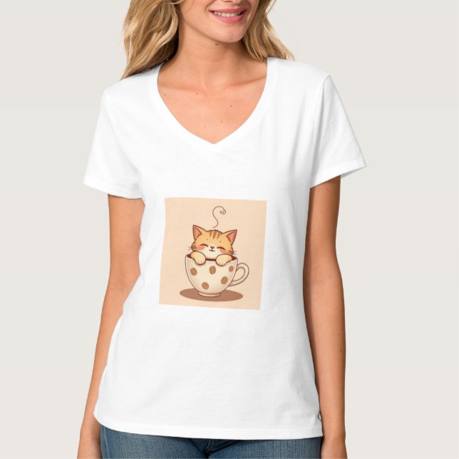 Cute cat tee coffee tea (Front)