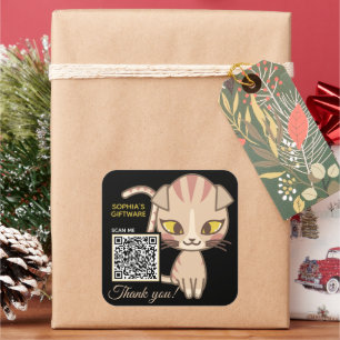 Cute Cat Thank You Animal QR Code Square Sticker