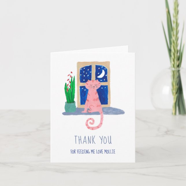  Cute Cat Thank You for Feed Me Card (Front)