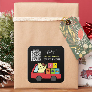 Cute Cat Thank You QR Code Square Sticker