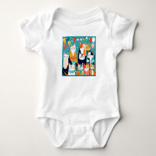 Cute Cat-Themed Happy Birthday Baby Bodysuit
