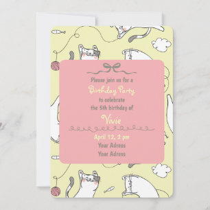 Cute Cat Themed Kids Birthday Party Invitation
