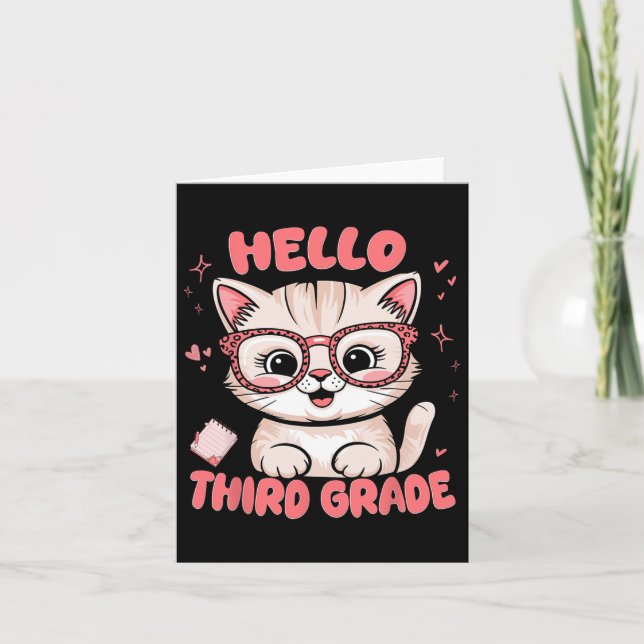 Cute Cat Third 3rd Grade Vibes Back To School Teac Card (Front)