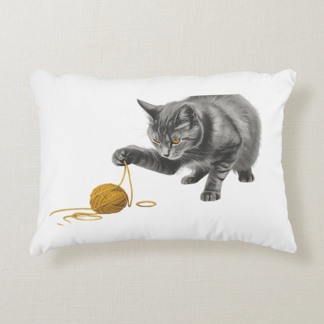 Cute Cat Throw Pillow | Adorable Feline Cushion fo (Front)