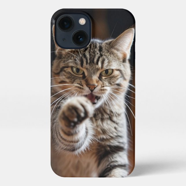 Cute cat throwing a punch iPhone case (Back)