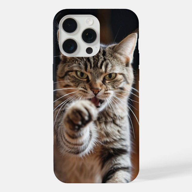 Cute cat throwing a punch iPhone case (Back)