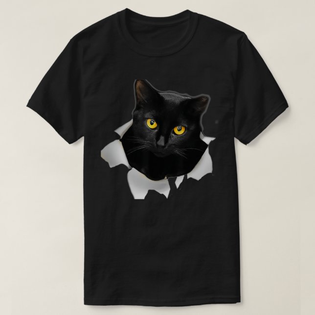Cute Cat Torn Fabric Funny Cat  T-Shirt (Design Front)