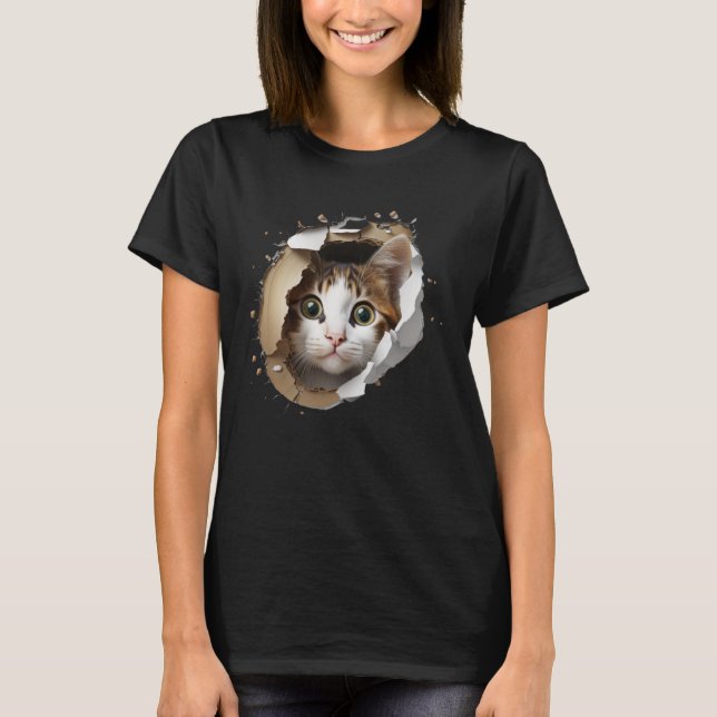 Cute Cat Torn Hole T-Shirt (Front)
