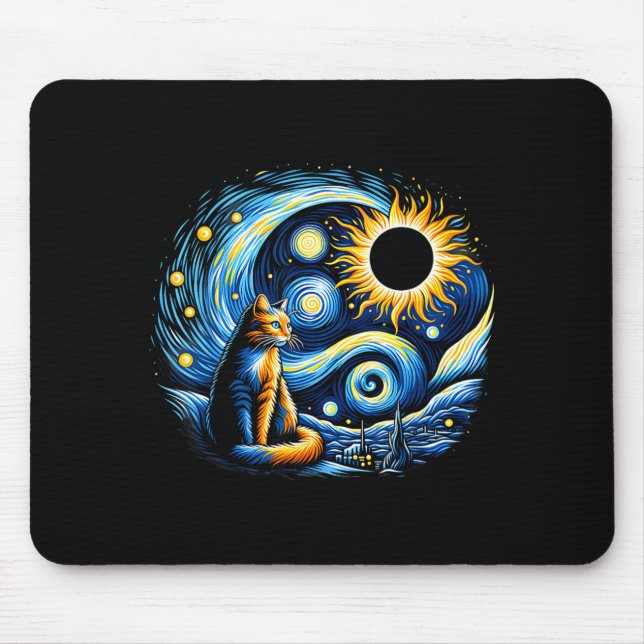Cute Cat Total Solar Eclipse 4 Mouse Pad (Front)