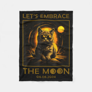 Cute Cat Total Solar Eclipse Embrace Fleece Blanket