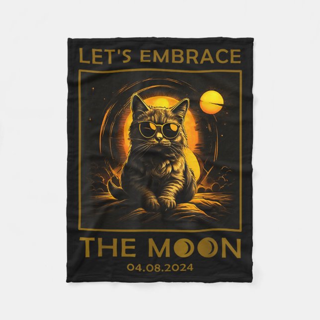 Cute Cat Total Solar Eclipse Embrace Fleece Blanket (Front)