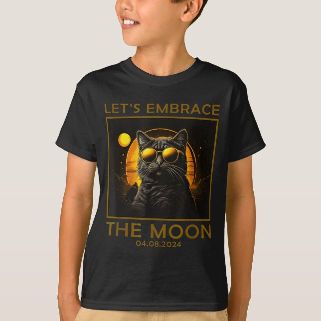Cute Cat Total Solar Eclipse Embrace T-Shirt (Front)