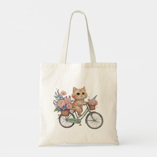 Cute Cat Tote Bag – Floral Bike Design (Back)