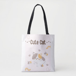 Cute Cat Tote Bag | Kawaii Cat Canvas Bag