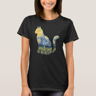 Cute Cat Toy Starry Night Fur Kitten Animal Painti T-Shirt